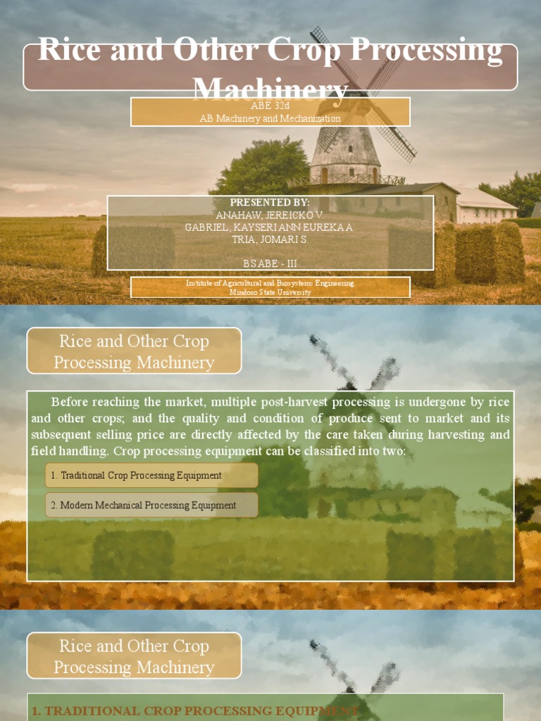 Crop Processing Machinery Overview | PDF | Mill (Grinding) | Energy And ...