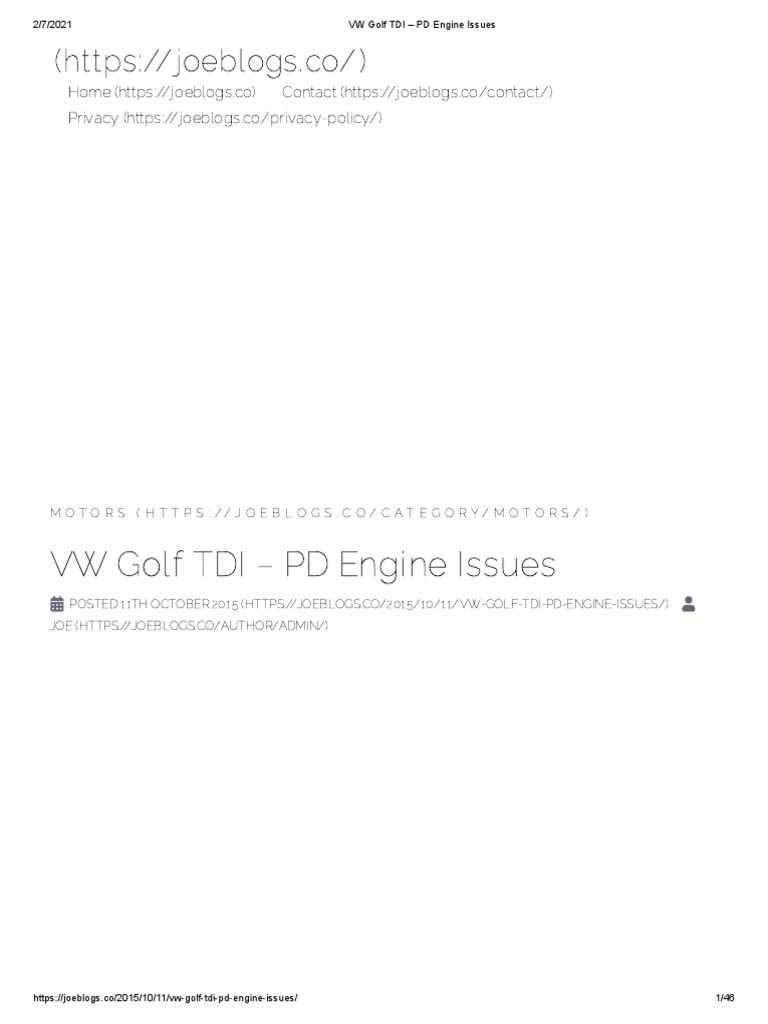 VW Golf TDI - PD Engine Issues | PDF | Vehicles | Engine Technology