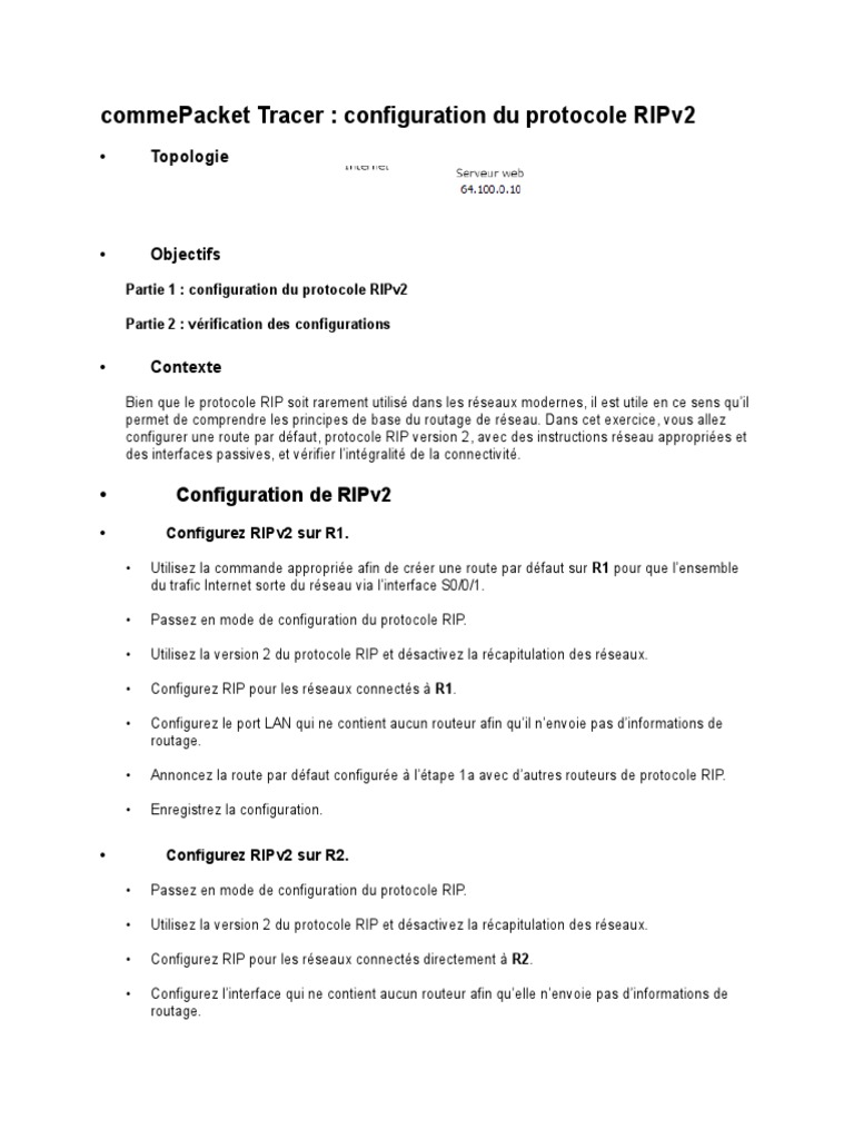Configuration du protocole RIPv2 | PDF | Routage | Protocoles réseau