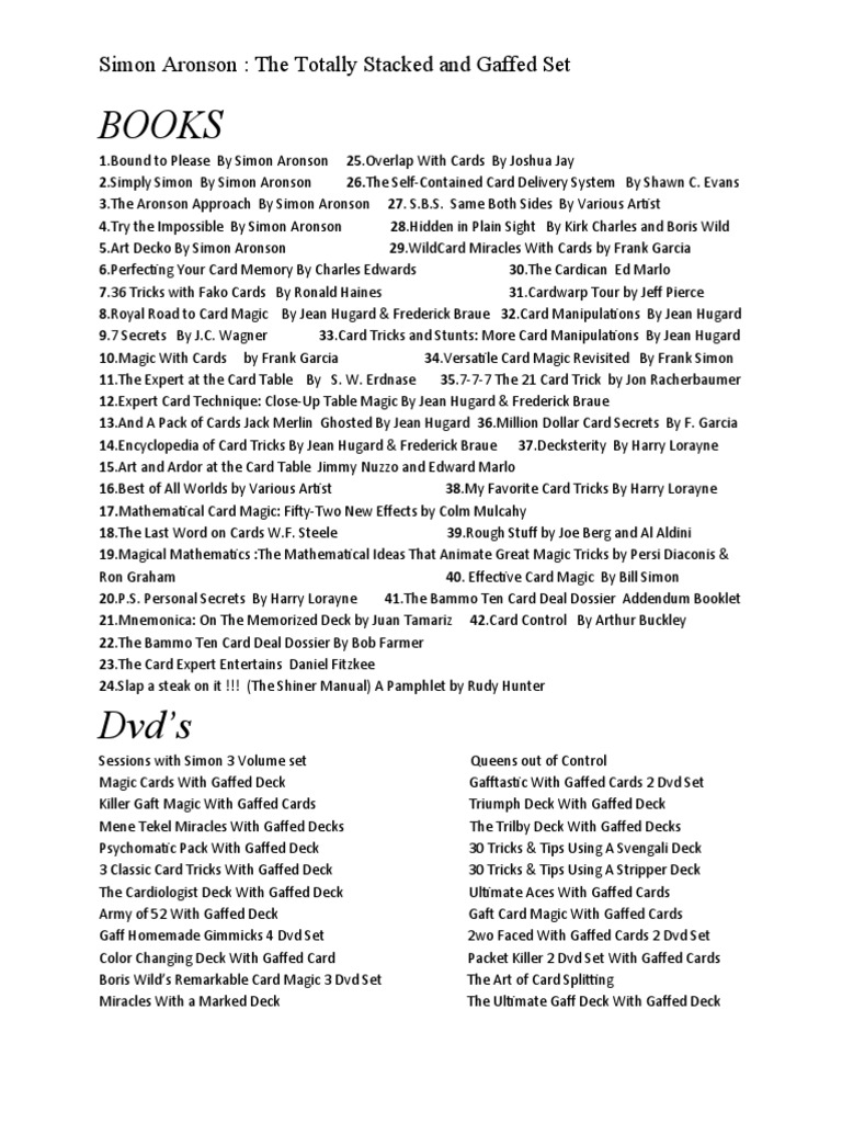 Box #2 Simon Aronson The Totally Stacked and Gaffed Set No Frills | PDF ...