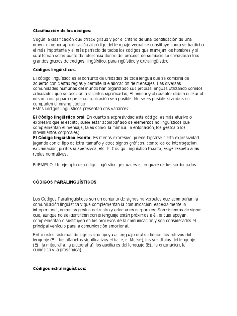Clasificación de los códigos | PDF | Comunicación | Lingüística
