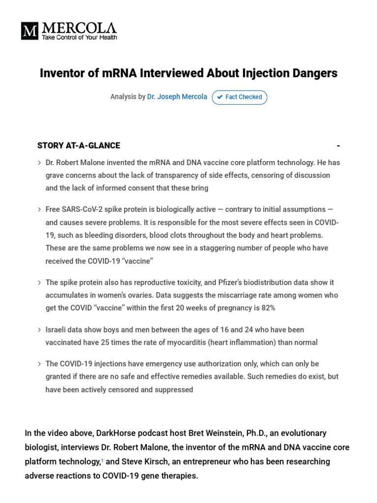 Mrna Inventor Interviewed About Injection Dangers PDF | PDF | Clinical ...