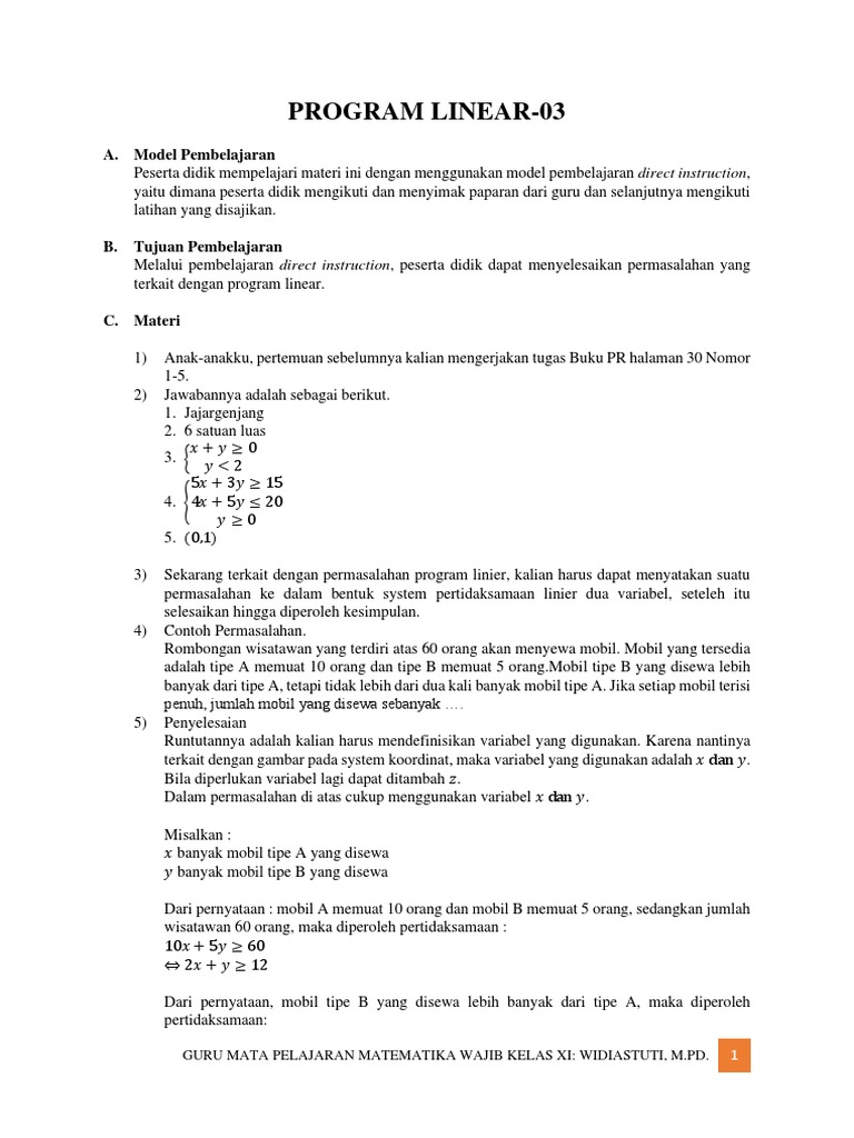 Pembelajaran Program Linear Kelas XI | PDF