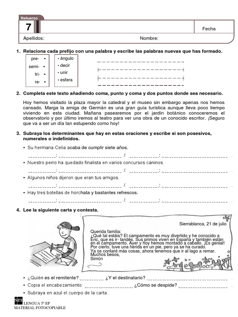 Ejercicios de refuerzo de lengua 5º | PDF