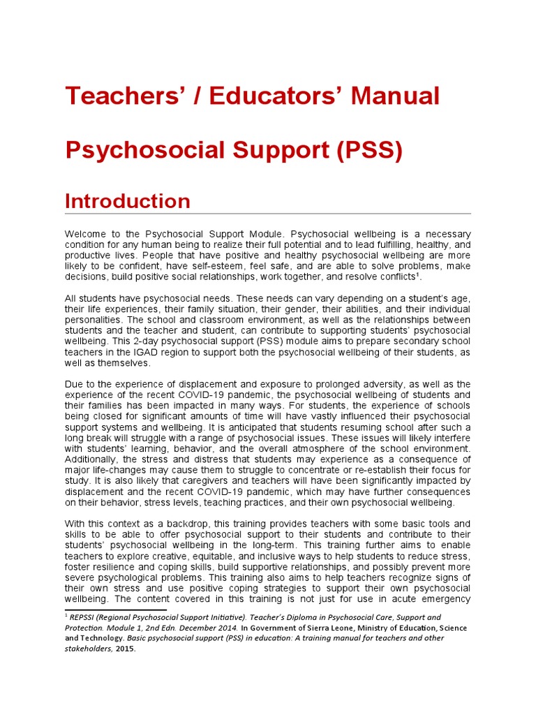 Psychosocial Support Training for Teachers | PDF | Psychosocial ...