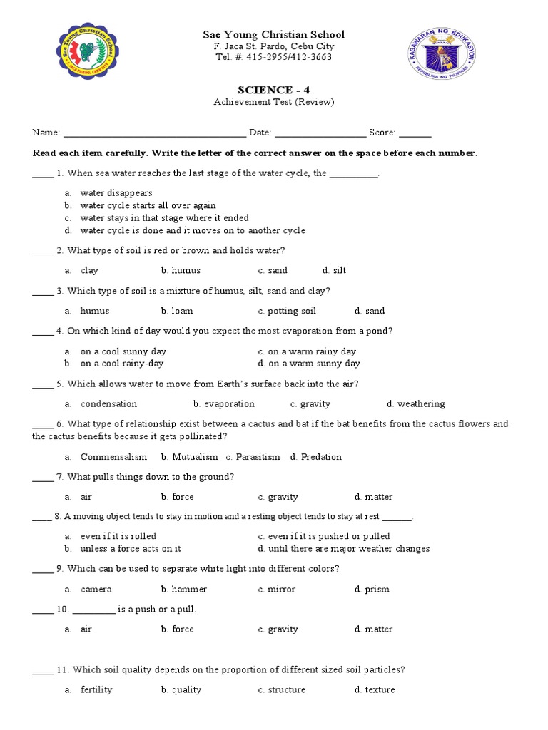 Grade 4 Science Achievement Test Review | PDF | Gastrointestinal Tract ...