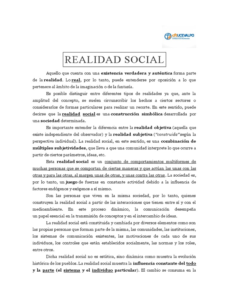 Definición y elementos de la realidad social | PDF | Realidad | Sociedad