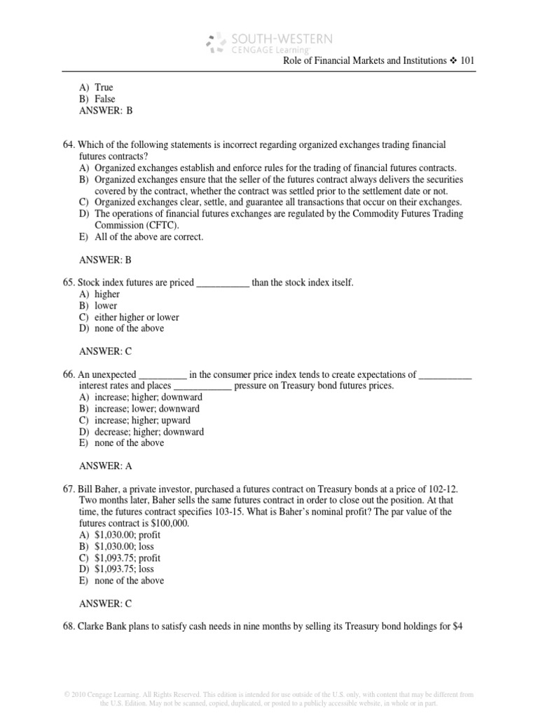 Financial Markets and Institutions Test Bank (101 110) PDF Put Option Option (Finance)