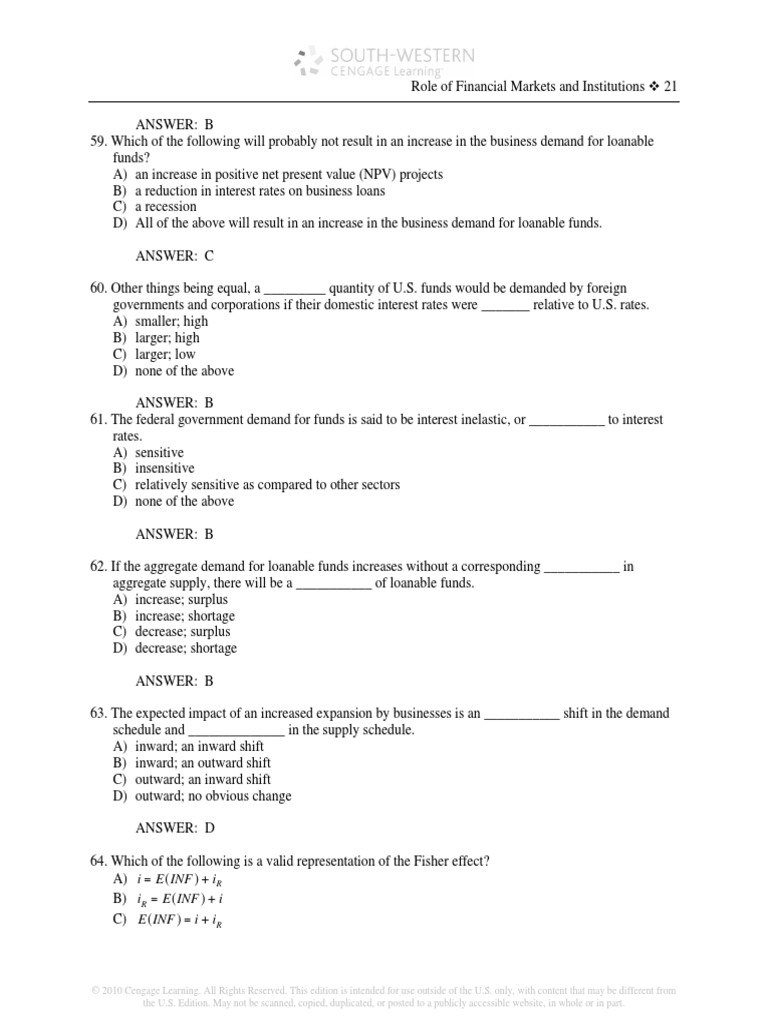 Financial Markets and Institutions Test Bank (021 030) PDF Yield Curve Yield (Finance)