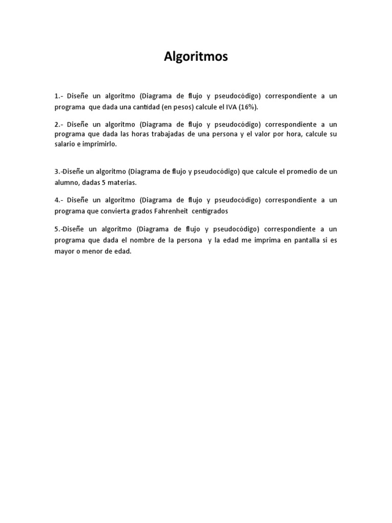 Algoritmos Ejercicios Pdf
