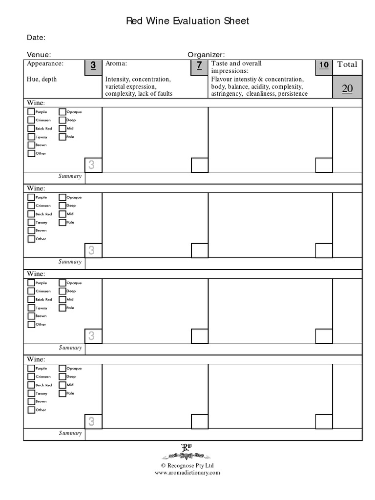 Red Wine Evaluation Form | PDF