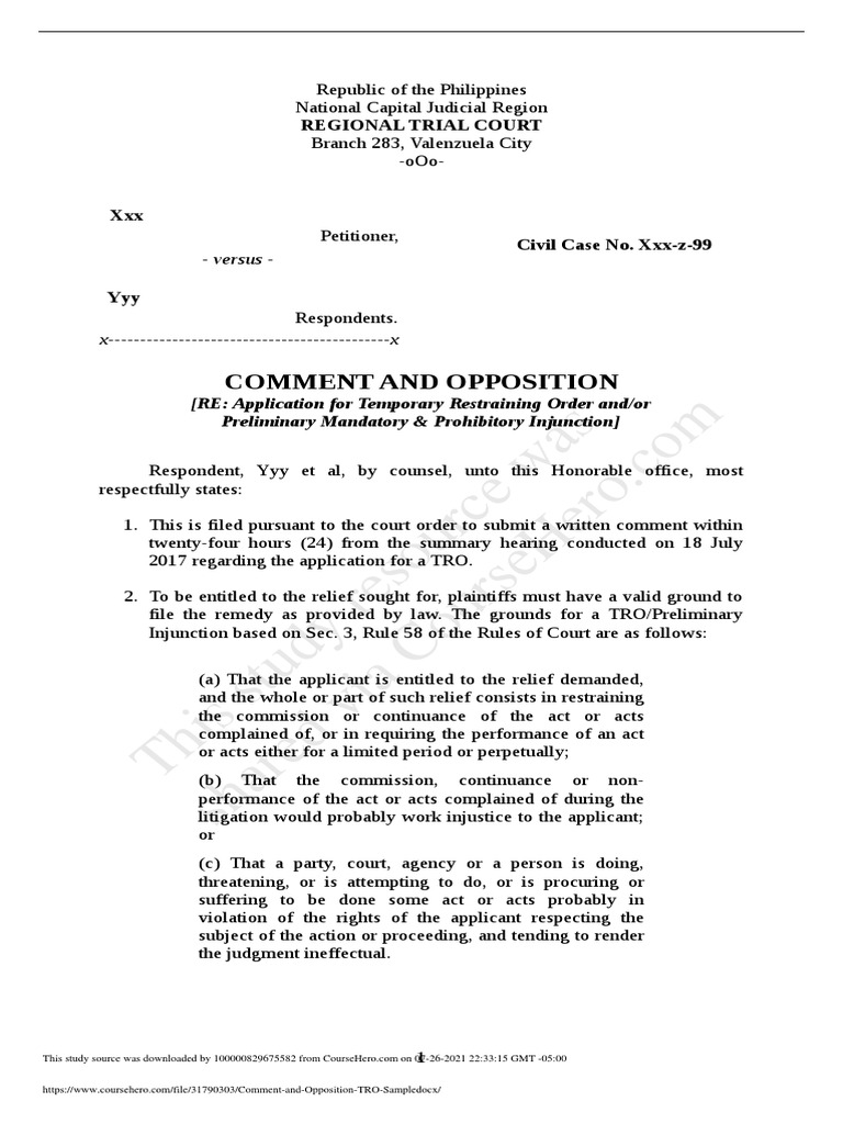 Opposition to TRO Application | PDF | Injunction | Legal Remedy