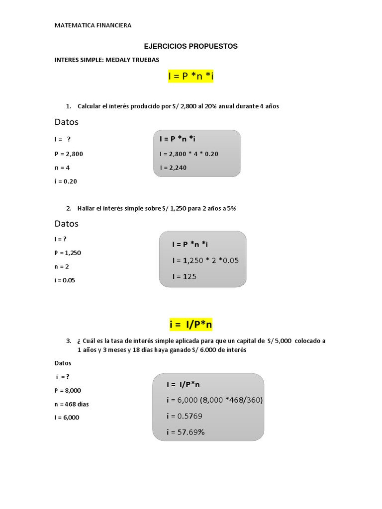Ejercicios de Matemática Financiera | PDF | Finanzas Matemáticas | Interés