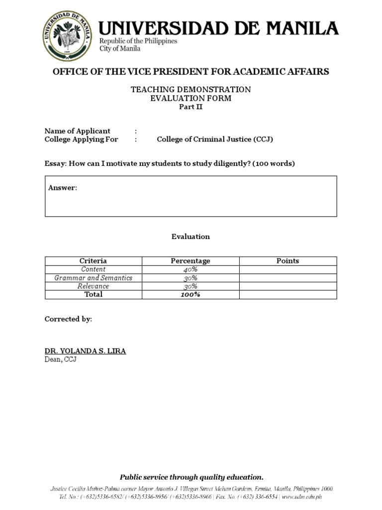 Part - II - Teaching Demostration Evaluation Form | PDF