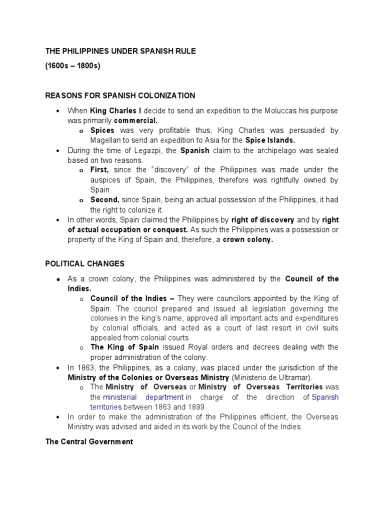Spanish Rule in the Philippines (1600s-1800s) | PDF | Spanish Empire ...