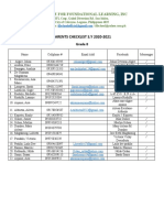 Grade 8 Parents Check List 2020-2021