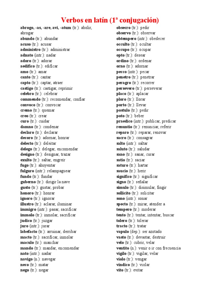 Verbos En Lat n 1 Y 2 Conjugaci n PDF Conjugaci n Gramatical 