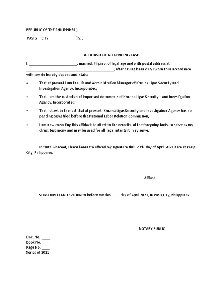 Affidavit of No Pending Cases | PDF