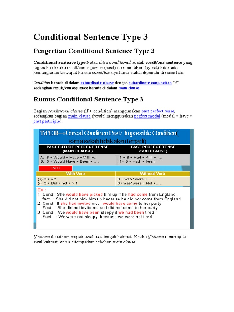 Pengertian Conditional Sentence Type 3 | PDF | Perfect (Grammar ...