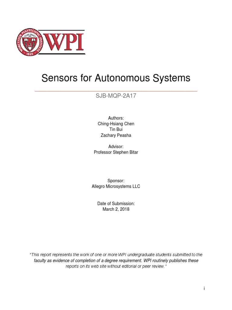 Sensors For Autonomous Systems MQP Report | PDF | Extremely High ...