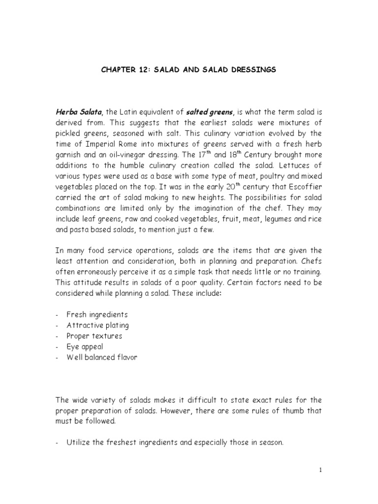 CHAPTER 08 Salad and Salad Dressing PDF Mayonnaise Salad