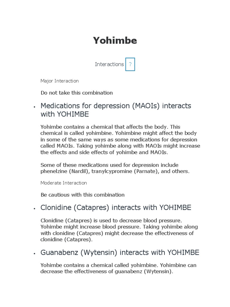 Yohimbe Interactions PDF Psychopharmacology Medicine