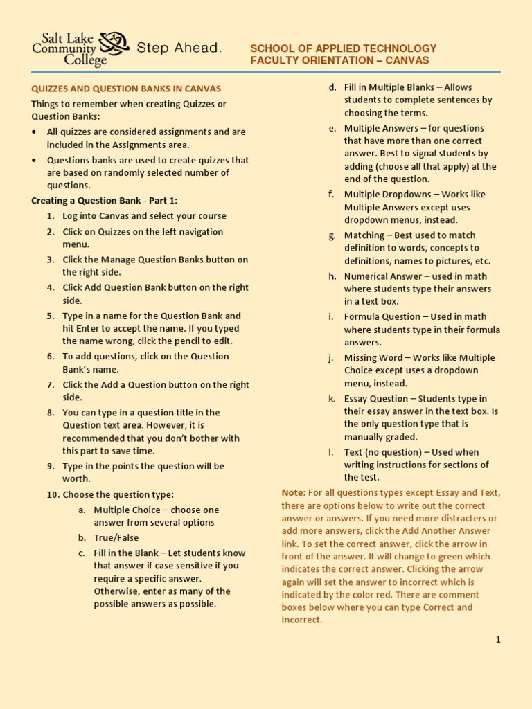 Canvas Quizzes Question Multiple Choice