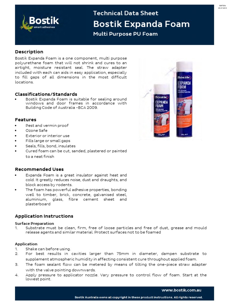 Bostik Expanda Foam Technical Data Sheet PDF Foam Paint