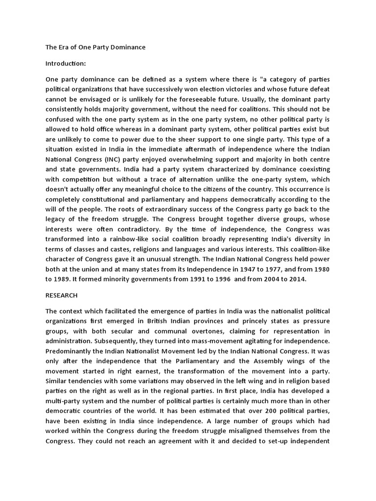 Congress Dominance in Post-Independence India | PDF | Jawaharlal Nehru ...