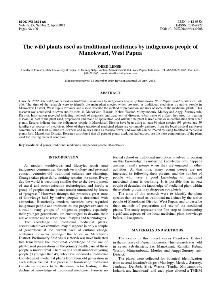The Wild Plants Used As Traditional Medicines by I | PDF | Traditional ...