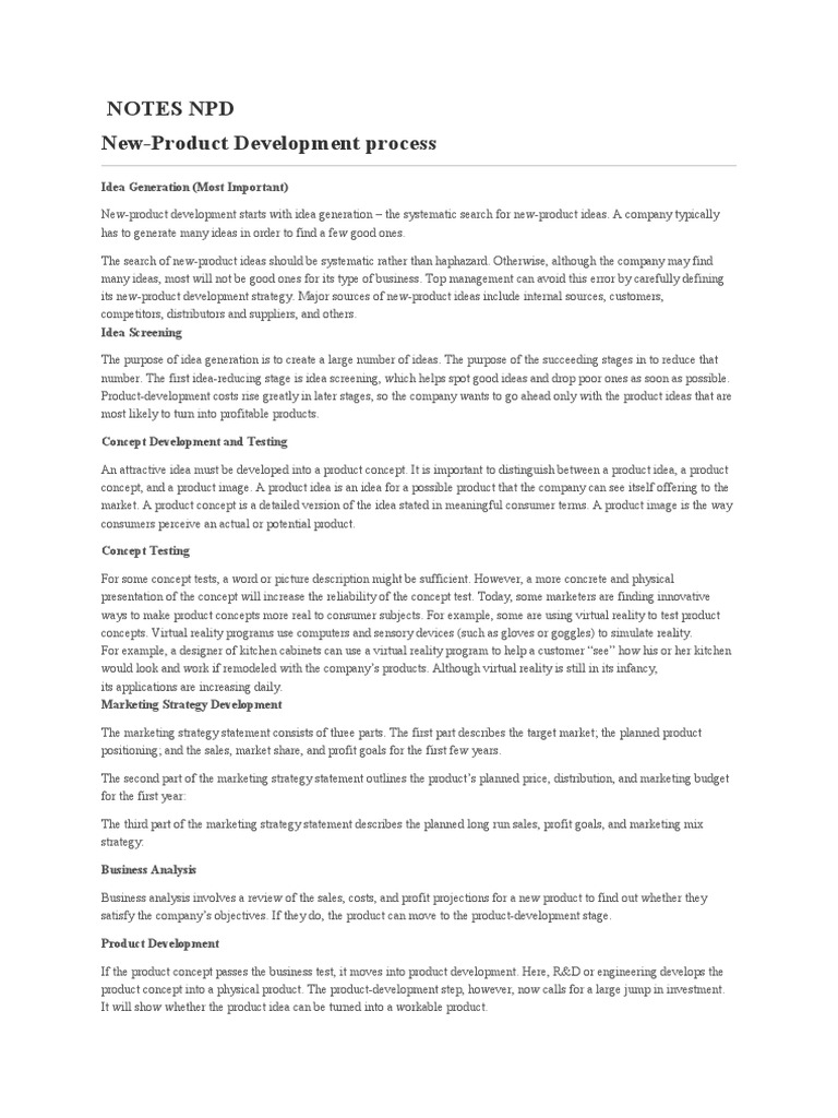Notes NPD New-Product Development Process: Idea Generation (Most ...