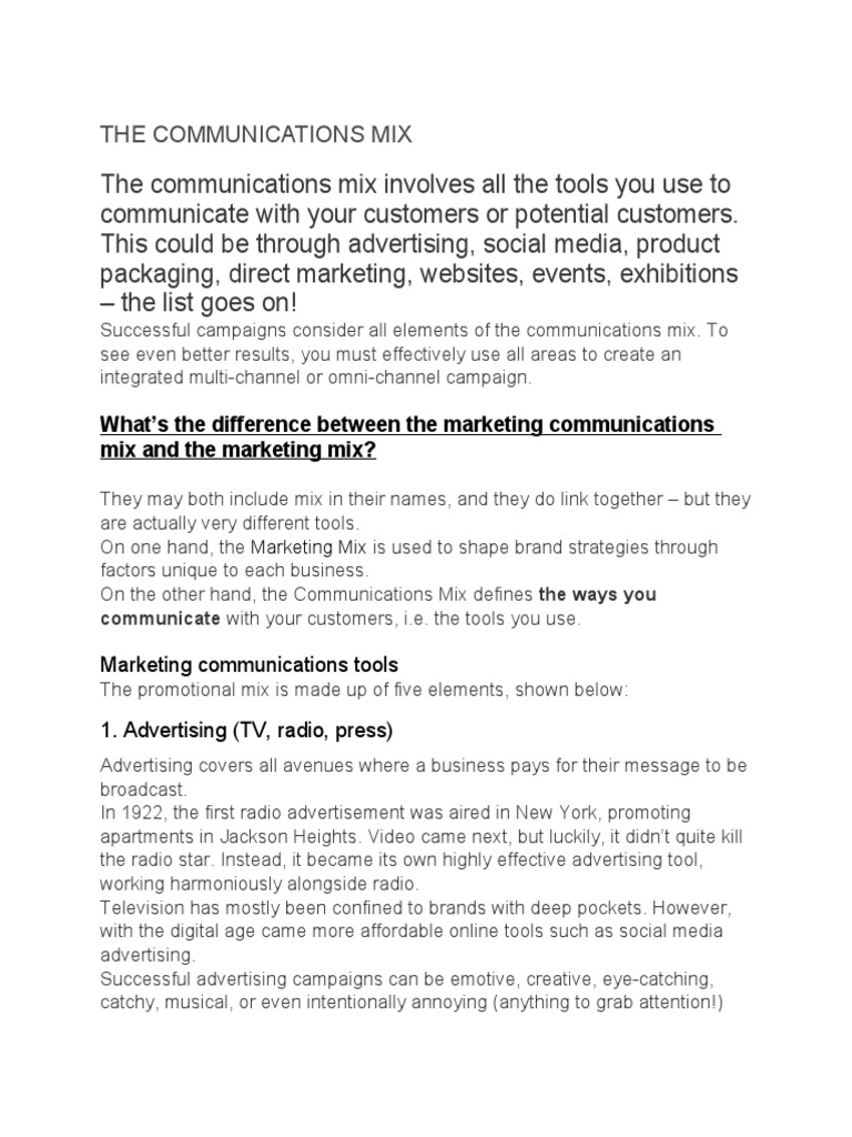 Communication Mix PDF Sales Marketing