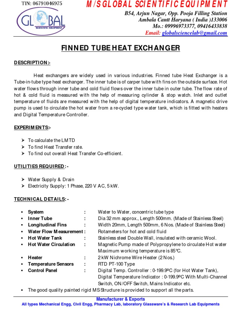 Finned Tube Heat Exchanger | PDF | Water Heating | Heat Exchanger
