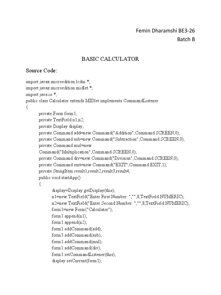 Experiment 5c - BASIC CALCULATOR | PDF | Computer Programming ...