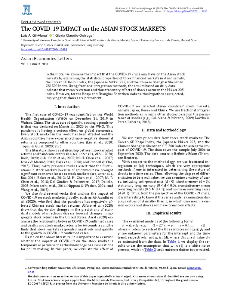 Covid Impac On The Asian Stock Market | PDF | Stock Market Index | Stocks
