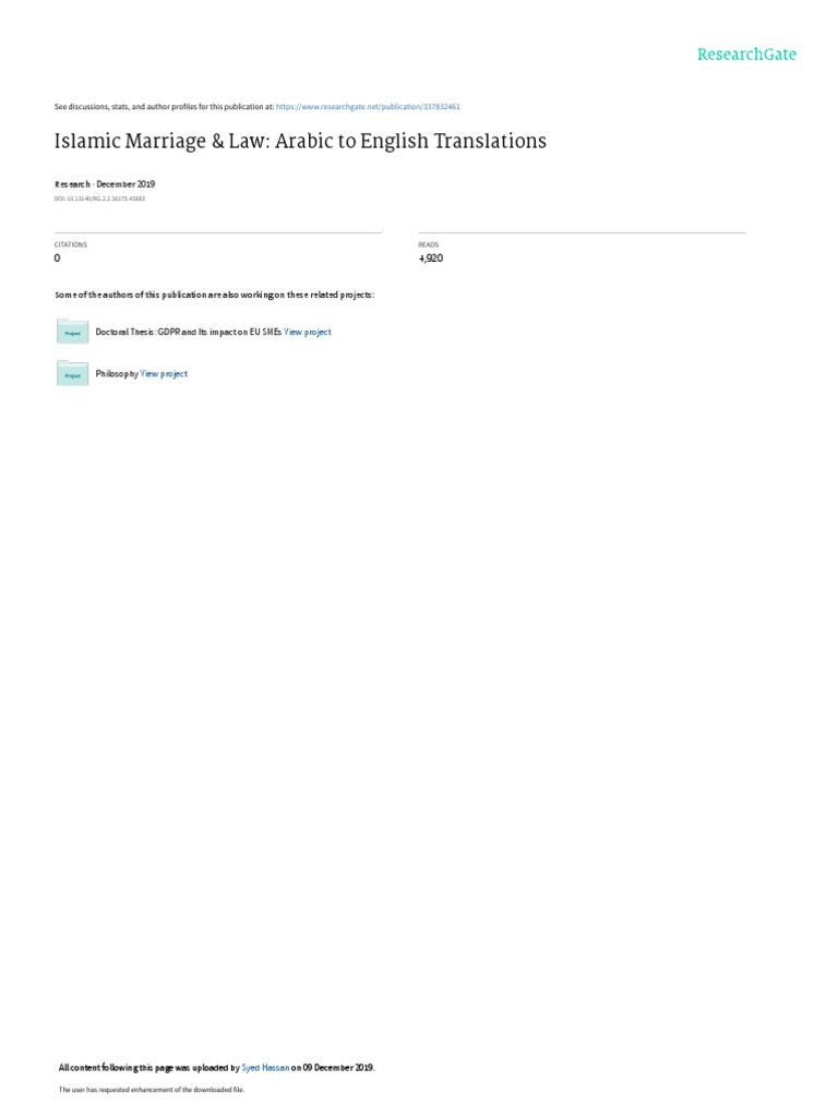 Islamic Marriage Law: Arabic Translations | PDF | Quran | Islam