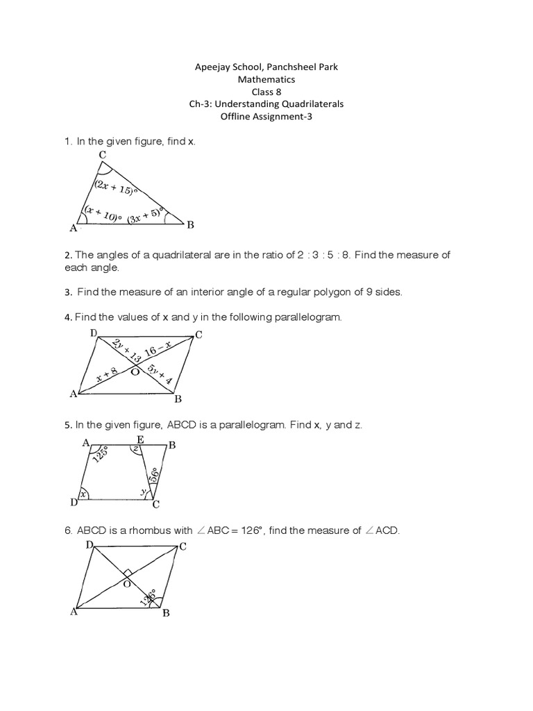 Class 8 Quadrilateral Exercises | PDF