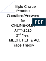 Multiple Choice Practice Questions/Answers For Online/Omr AITT-2020 2 Year Mech. Ref & Ac. Trade Theory