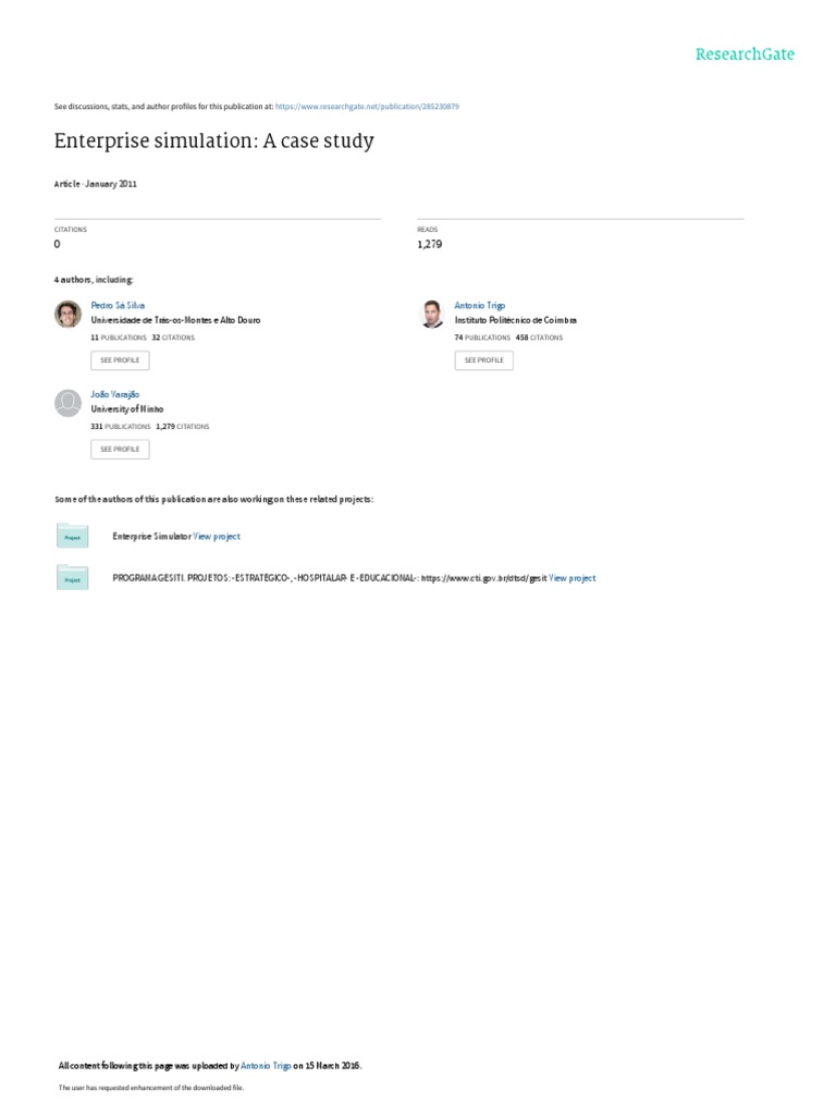 Enterprise Simulation: A Case Study: January 2011 | PDF | Simulation ...