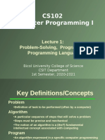 CS102 Computer Programming I: Problem-Solving, Programs and Programming Languages