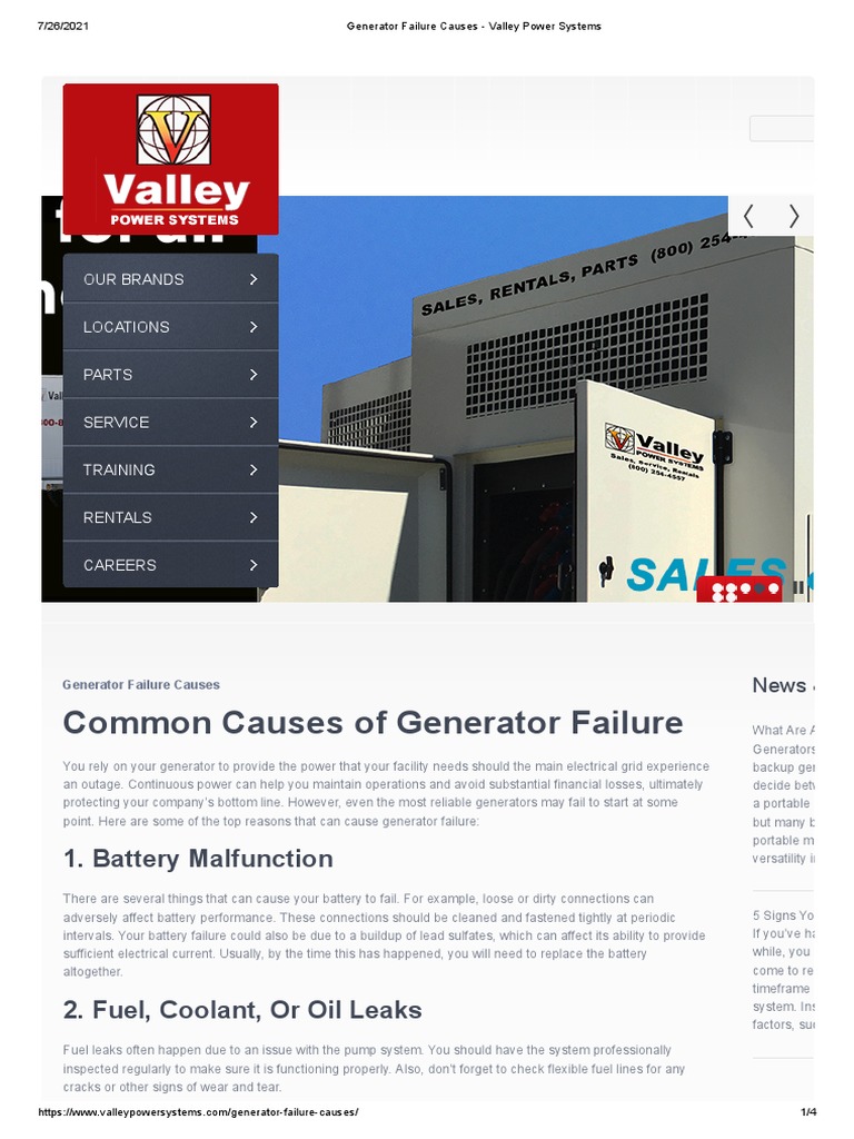 Common Causes of Generator Failure 1. Battery Malfunction PDF