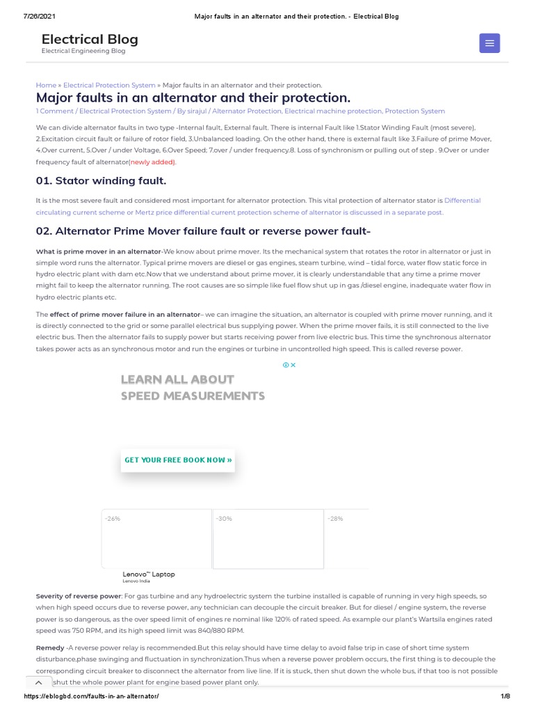 Major Faults in An Alternator and Their Protection. Electrical Blog PDF