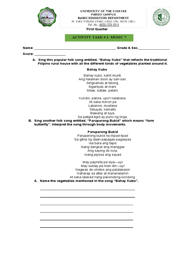 Mapeh 7 Worksheets (1ST Quarter) | PDF | Musical Instruments | String ...