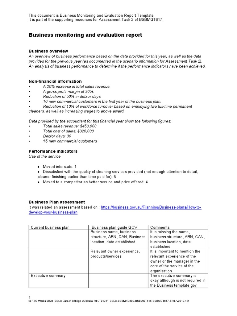 Business Monitoring and Evaluation Report Template v21  PDF