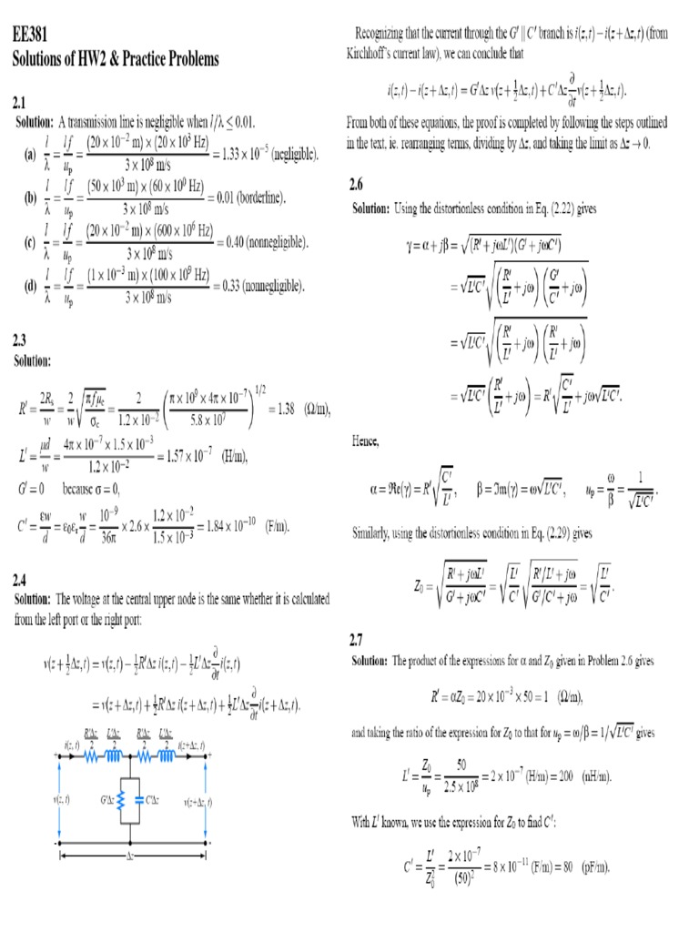 EE381 Solutions of HW2 & Practice Problems | PDF