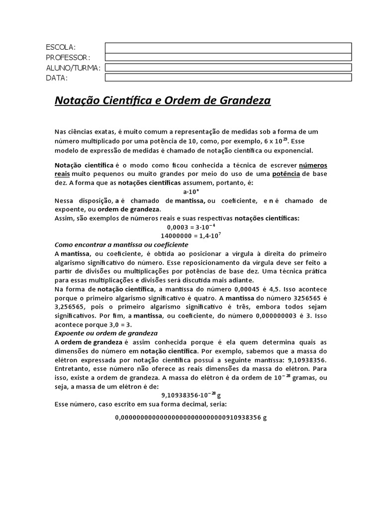 IFísica & Química Rio Forte: Notação Científica