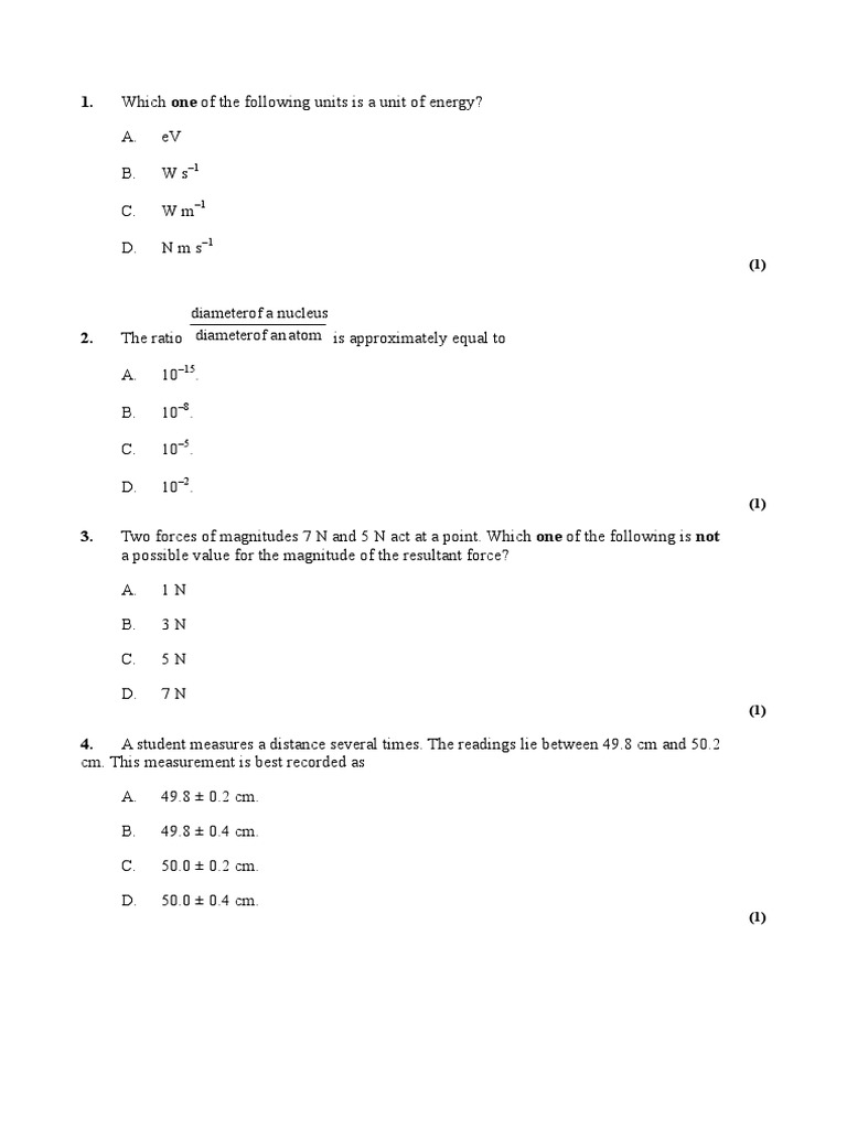 Physics Questions on Energy and Forces | PDF | Force | Mass