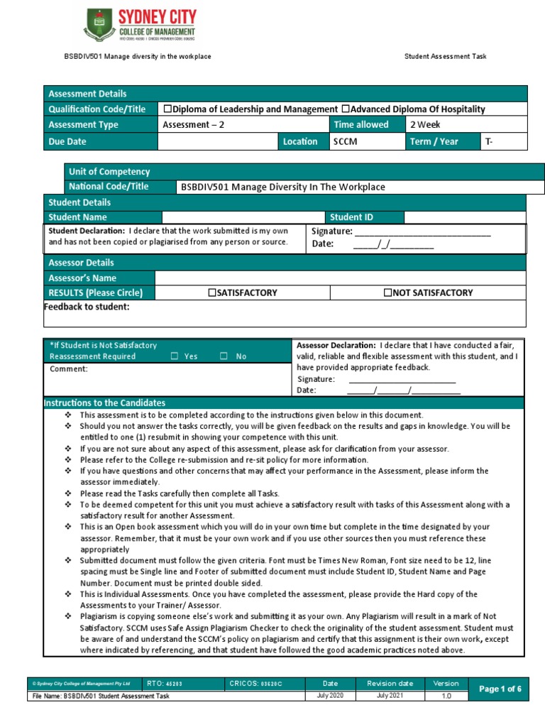 Task 2 - BSBDIV501 Assessment Task 2 | PDF | Recruitment | Plagiarism