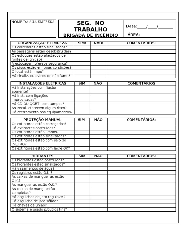 Checklist de Inspeção de Segurança Contra Incêndio | PDF | Natureza ...