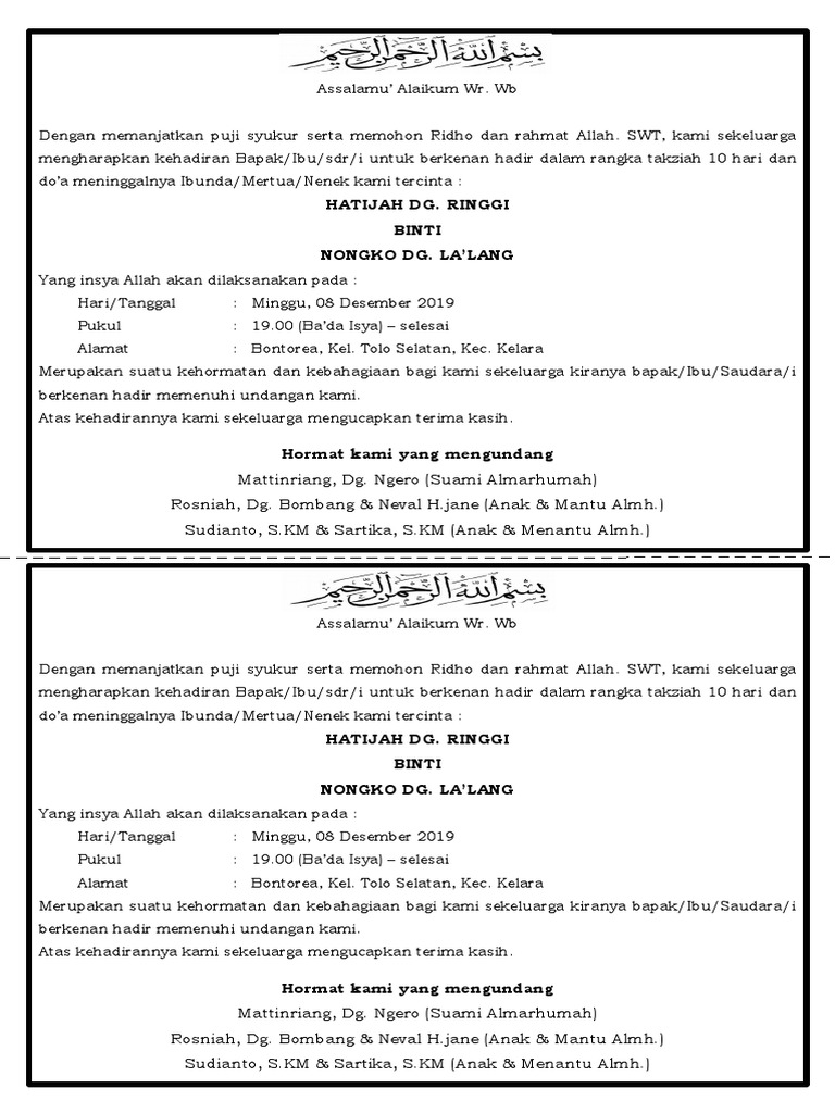 Undangan Takziah | PDF